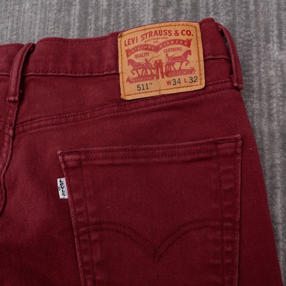 Levi's 511 Slim Fit Pants Mens 34x32 Burgundy Red Excellent Stretch Denim - Picture 3 of 11